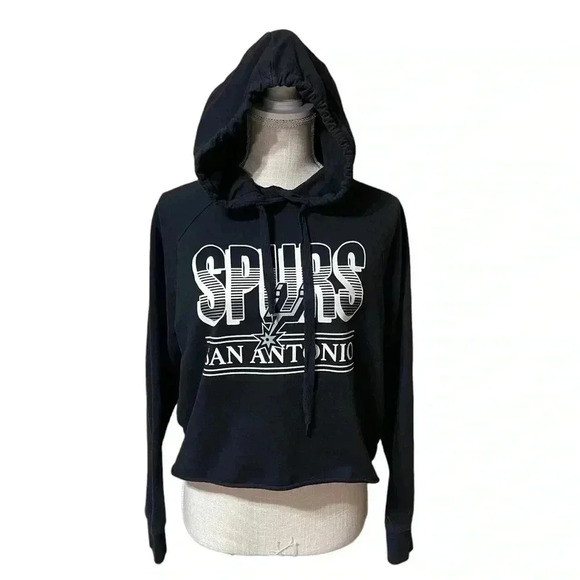 NBA San Antonio Spurs Basketball Black Cropped Hoodie Juniors size Large - Picture 1 of 12